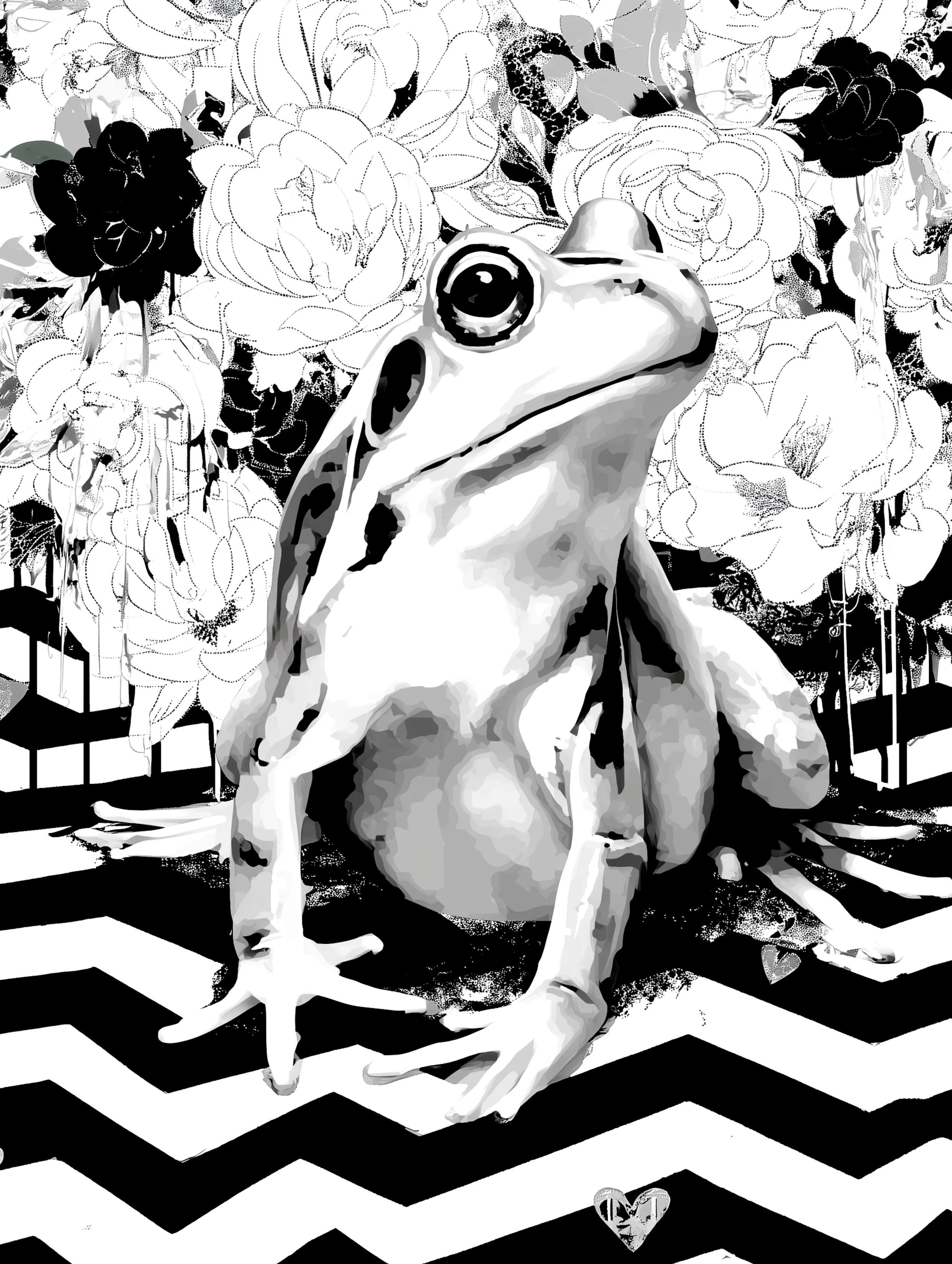 Free printable frog coloring page for adults featuring stylish zigzag frog